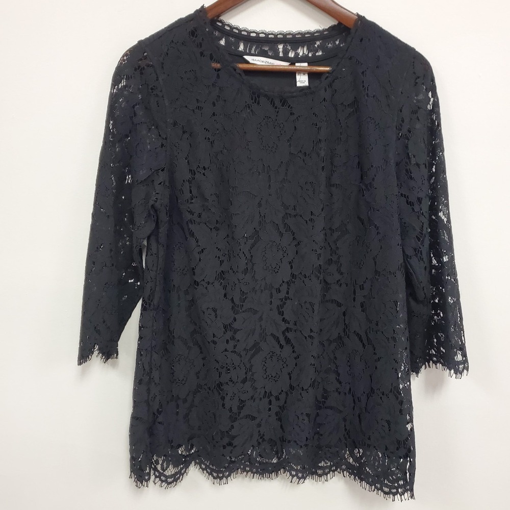 Isaac Mizrahi Womens 3/4 Sleeve Whimsigoth Lace Overlay Top Size S‎ Black Gothic